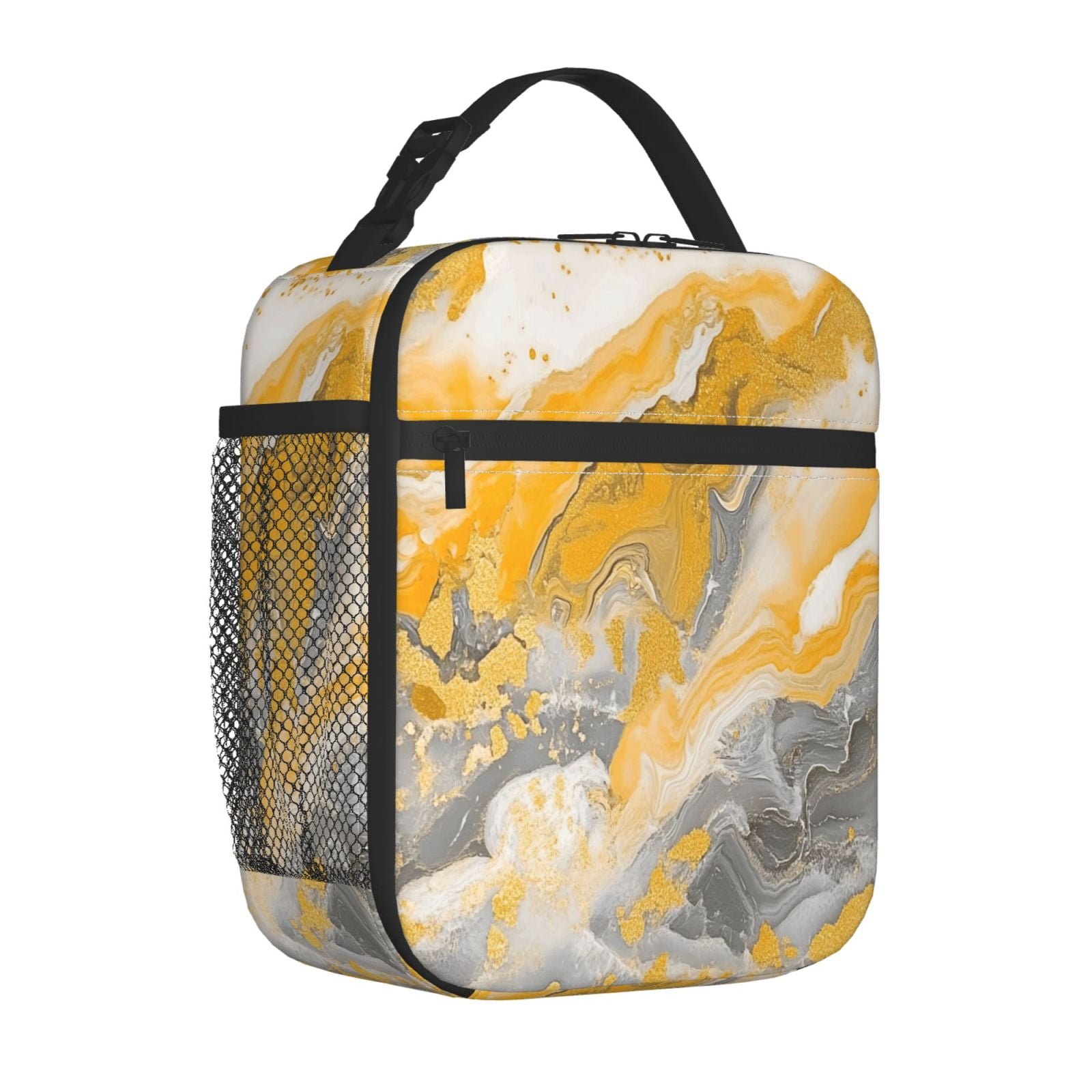 Lunch Bag For Women Men Insulated Portable Lunch Box Bento Box Office Picnic Travel Cooler Bag Gold Marble_4