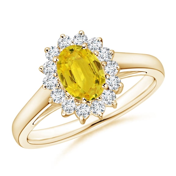 ANGARA Natural Princess Diana Inspired 1 ct Yellow Sapphire Ring in 14K Yellow Gold for Women (Size-7x5mm) | September Birthstone, Anniversary, Jewelry Gift for Women | Natural Yellow Sapphire Ring