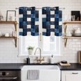 thumbnail image 2 of 2 Panels Kitchen Tier Curtains 39 Inch Length, Blue White Plaid Grommets Window Treatment Curtain, Modern Geometric Checkered Thermal Curtains Drapes for Living Room/Bathroom, 2 of 9