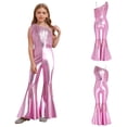 thumbnail image 5 of vastwit Girls Flared Jumpsuit Disco Performance Shiny Bodysuit Bell Bottom Pants Fringed Funky Dance Unitards Pink 10, 5 of 6