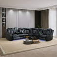 thumbnail image 2 of Black Breathing Leather 3-Piece Living Room Recliner Sofa Set, 2 of 6