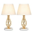 thumbnail image 2 of Set of 2 Gold Vintage Nightstand Table Lamps Marble Base & Linen Fabric Shade, 2 of 5