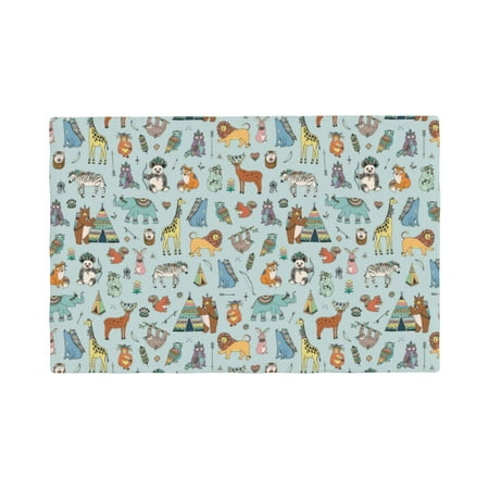 

Table Placemats Set of 4 - Tribal Animals 12x18 In Faux Linen Double Heat Resistant Place Mats Cloth Indoor/Outdoor Placemats Washable Table Mats for Dining Kitchen Party