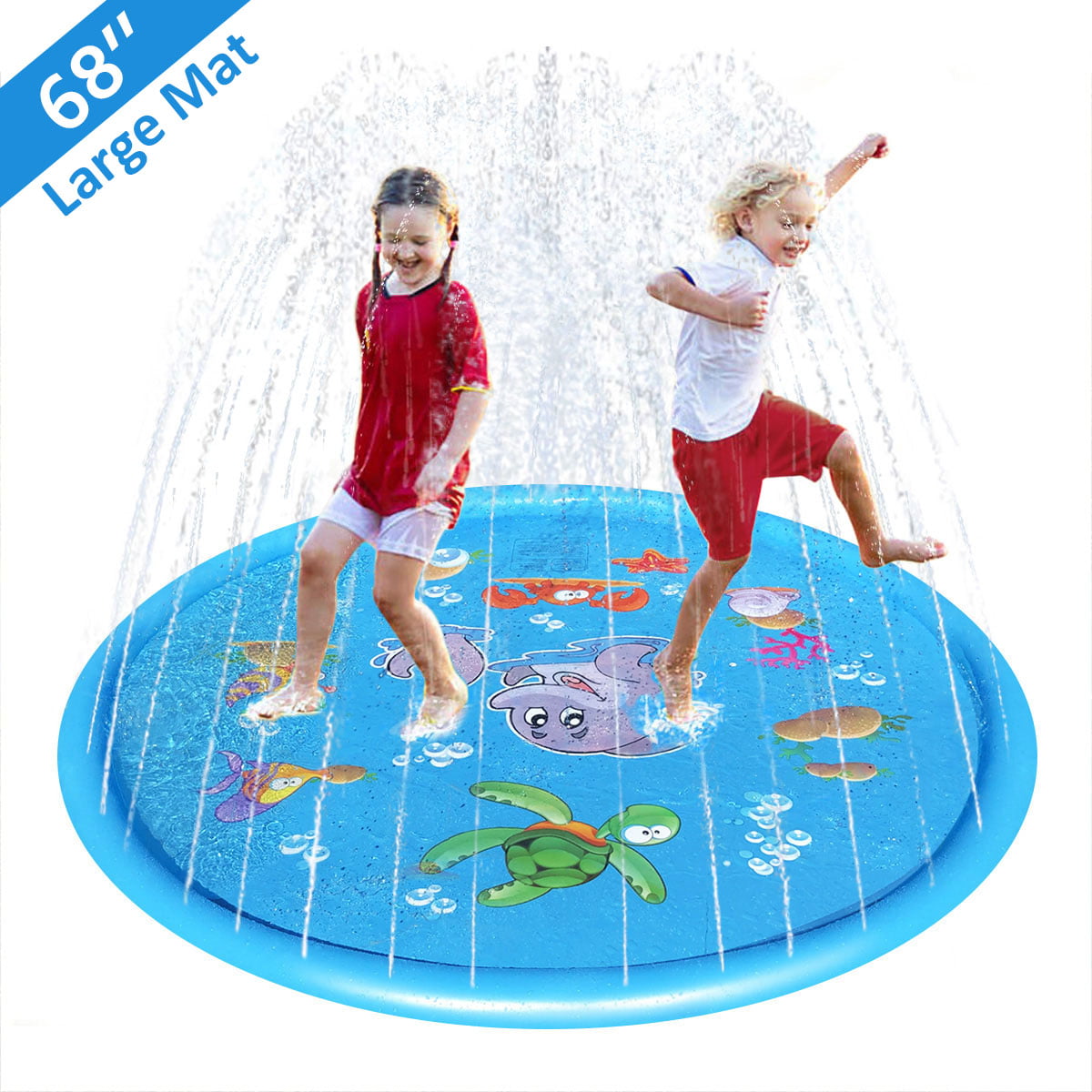 Splash Pad Sprinkler for Kids Water-Filled Play Mat Sprinkler Pool Water Toys with Education Fun for Kids and Family Activities World Map 71in Blue