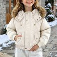 thumbnail image 2 of JUMEYU Youth Girls Winter Jackets Cropped Faux Fur Hood Puffer Bomber Jacket for Girls Snap Front (White,7-8 Years), 2 of 8