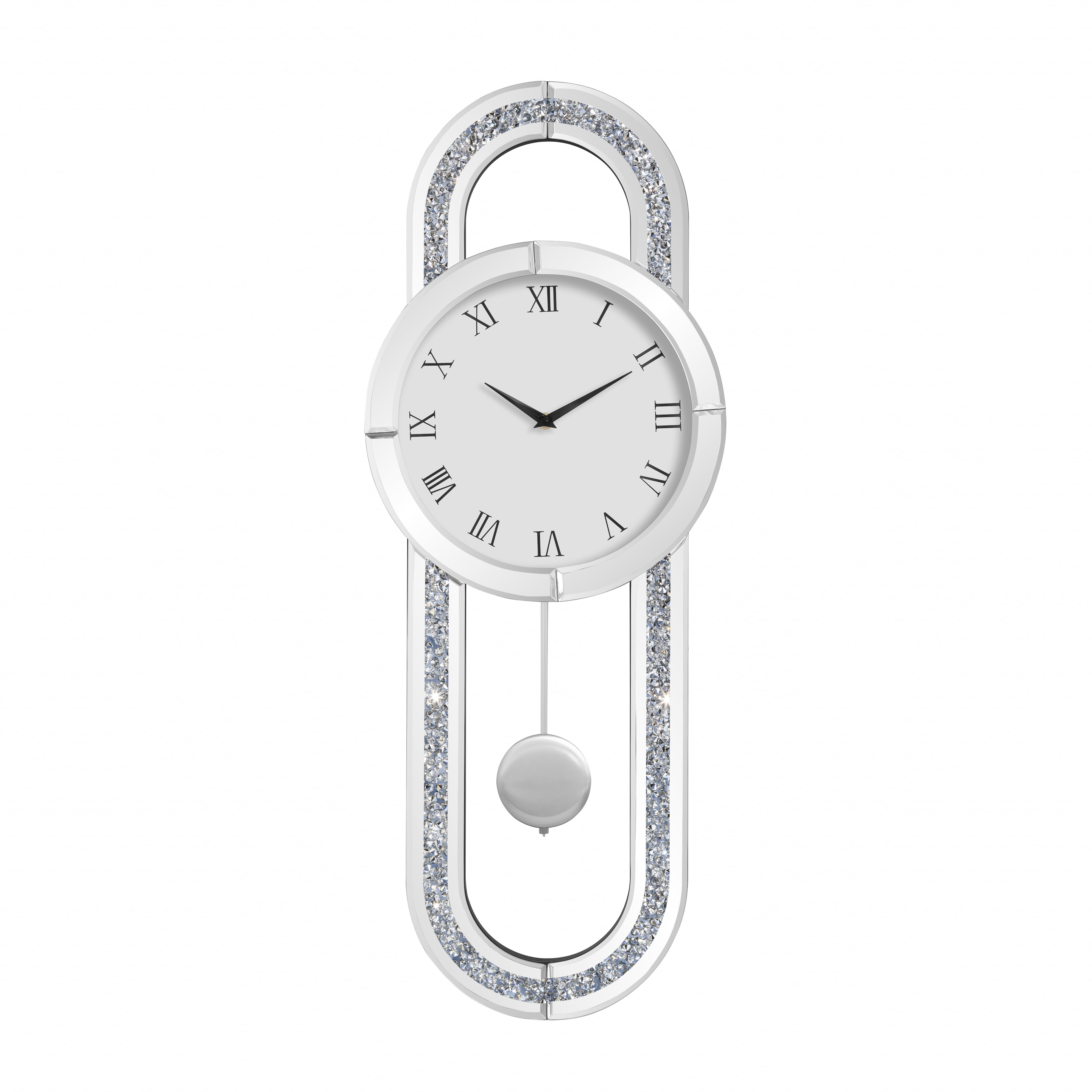 SHYFOY Oval Glass Wall Clock Crushed Diamond Inlay Oversized Clocks for Home Decor