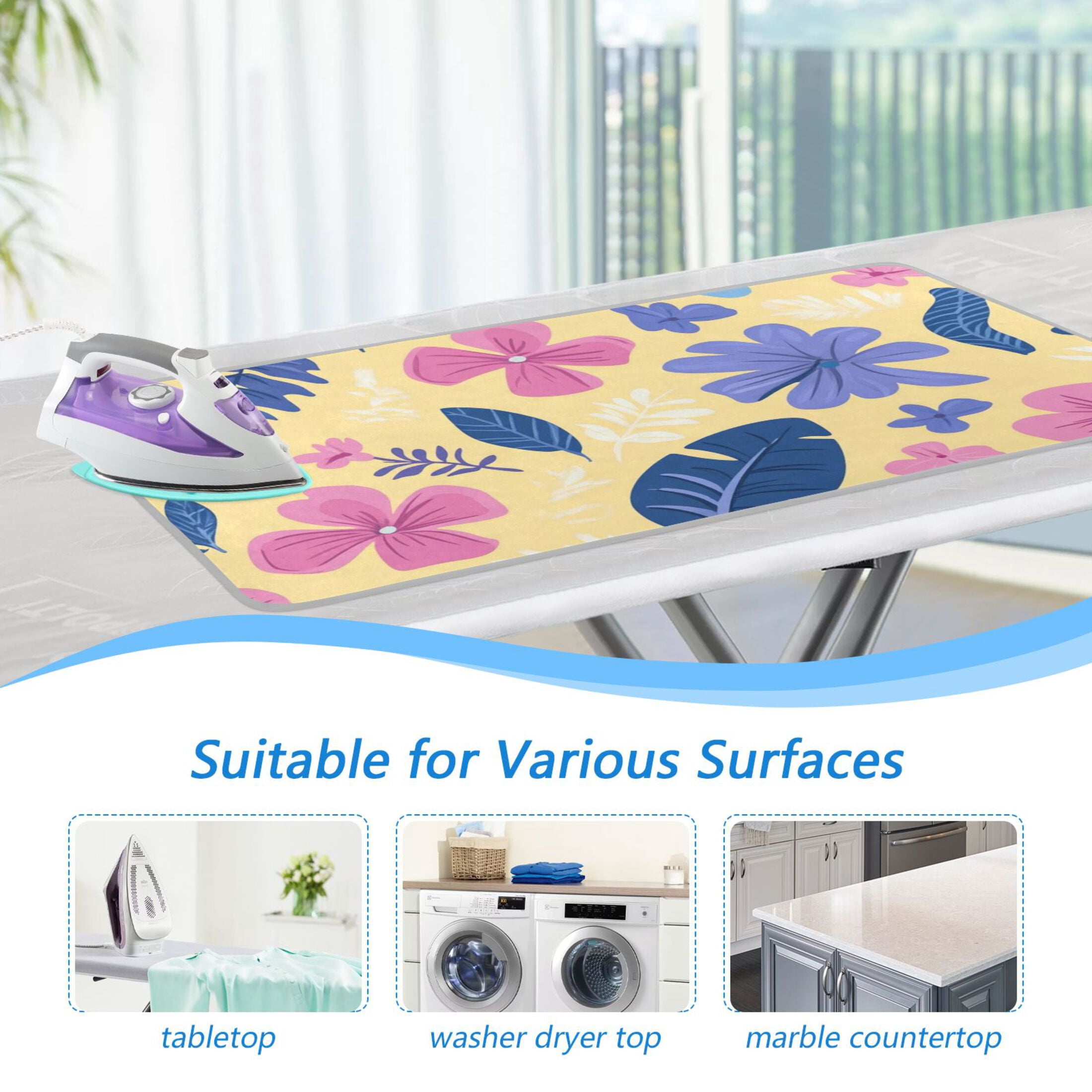 Palm Leaves Pastel Flowers Tropical Ironing Mat Blanket Portable Travel Ironing Pad Heat Resistant Pad 47.2" x 27.6”
