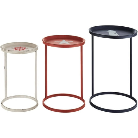 3 Nest Table - Linon Nested Set of Three Nautical Tables, 23 inches Tall, Assembled