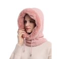 thumbnail image 3 of Morttic Women 3 in 1 Slouchy Fleece Beanie Hats Scarf Mask Hooded Balaclava Hat Winter Warm Windproof Ski Skull Cap for Outdoor Sport, Pink, 3 of 7