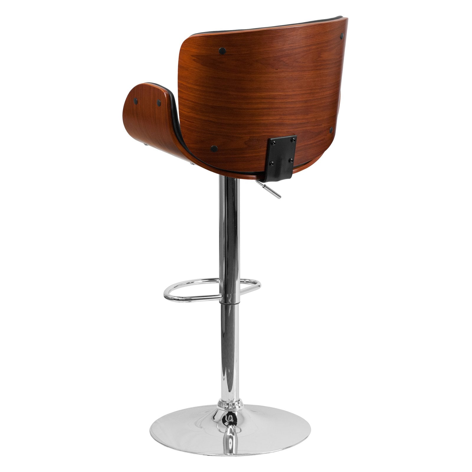 Flash Furniture Walnut Bentwood Adjustable Height Bar Stool w/ Black Vinyl Seat 