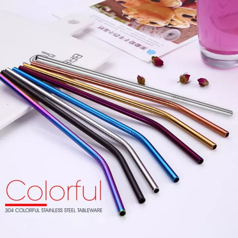 Stainless Steel Metal Drinking Straws Straight/Bent Reusable Washable 