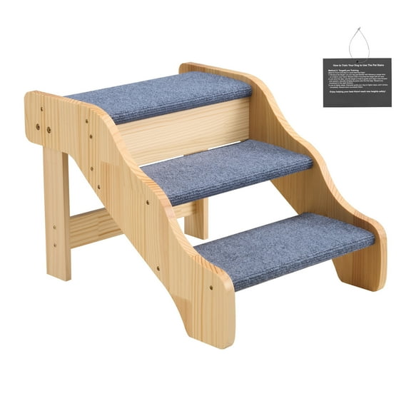 KFFKFF 3-Step Wooden Pet Stairs, Durable Dog Steps for Beds, Sofas, and Cars, 150 lbs Capacity, Non-Slip Design, Stable Ladder for Small to Large Pets and Older Animals