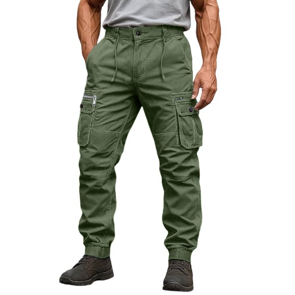Kalauyu Mens Cargo Casual Joggers Pants - Drawstring Cargo Pants Hiking Outdoor Twill Track Jogging Sweatpants Pants