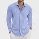 thumbnail image 1 of Camisas Oversize Hombre Camisa holgada de talla grande informal sólida de lino y algodón de verano para hombre camisa de manga larga con cuello vuelto para hombre (Blue, XXL), 1 of 7