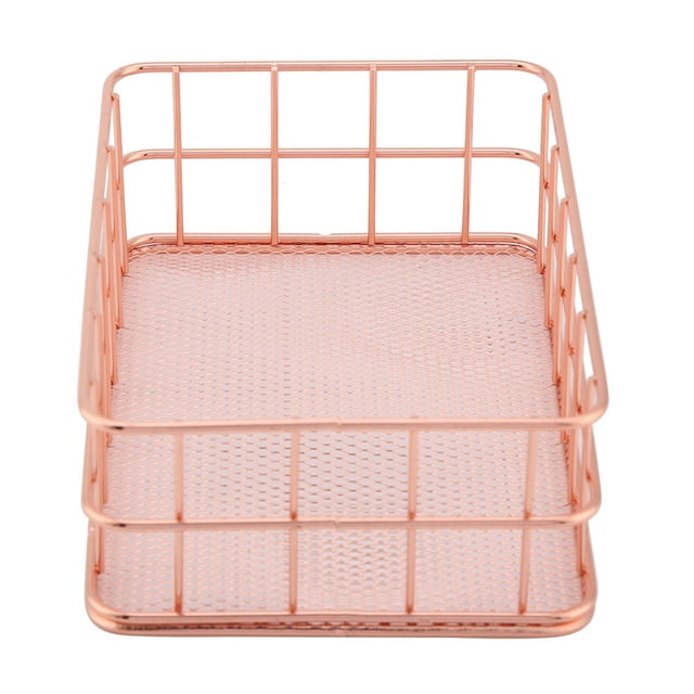 LYUMO Panier de Rangement en Fer Rose Doré Organisateur de Rangement Support de Bureau Décor, Support de Rangement, Panier de Rangement en Fer