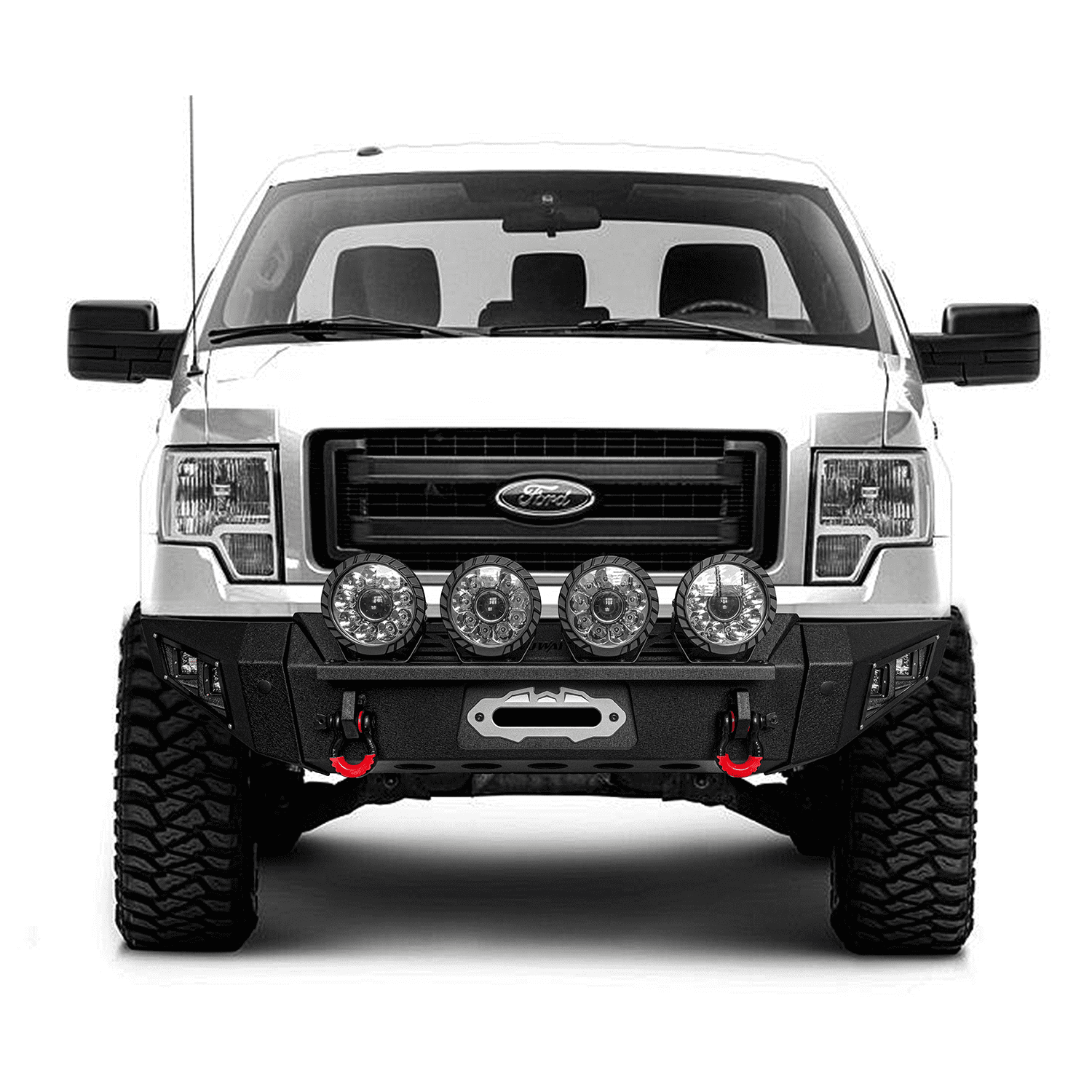 TIOYAR Steel Front and Rear Bumper for 2009-2010-2011-2012-2013-2014 Ford F150 (Not fit Raptor) With Winch Plate&Lights (Black Texture)