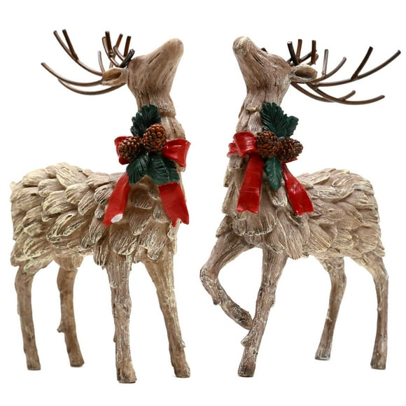 Topadorn Figurine de Cerf en Résine pour les Fêtes de Noël Décorative, 2 Pcs