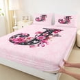 thumbnail image 4 of Erosebridal Letter J Bed Sheets for Girl, Pink Groovy Floral King Sheets, 4pcs, 4 of 5