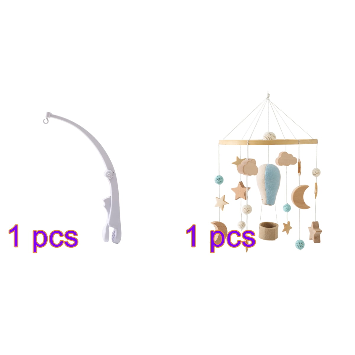 Hot Air Balloon Crib Bell – Rotating Wooden Baby Bed Bell with Stars, Moon & Cloud Pendants, Hanging Wind Chime for Newborn Nursery