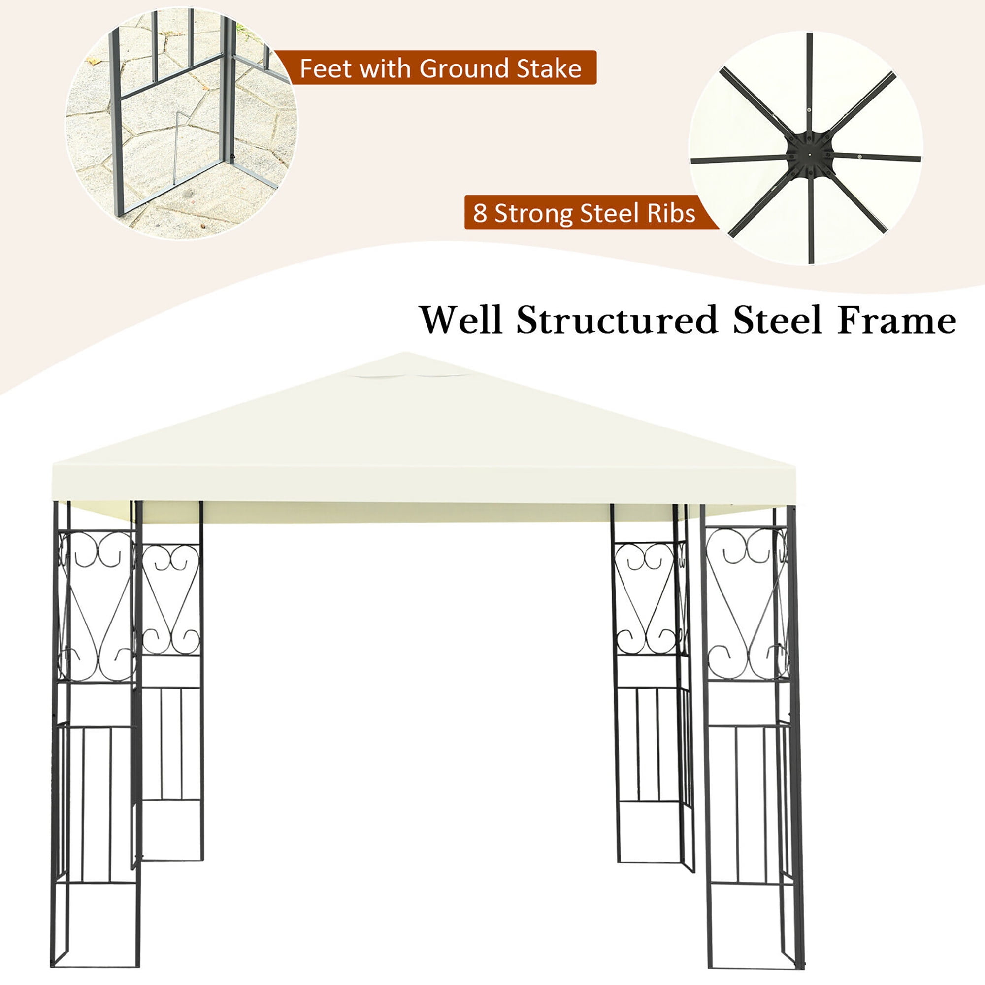 Costway 10'x10' Steel Frame Patio Gazebo Canopy Tent Shelter Patio Party Awning