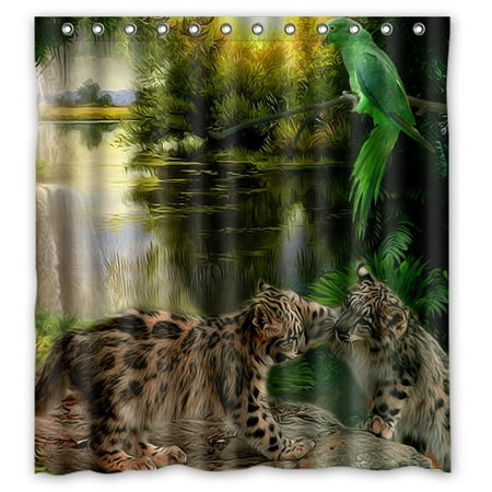 Leopard Print Bathroom Sets GreenDecor Leopard About Waterproof Shower Curtain Set with Hooks Bathroom Accessories Size 66x72 inches ()