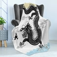 thumbnail image 4 of Dragon Soft Flannel Fleece Throw Blanket, Funny Traditional Chinese Dragon at Sea Waves with Calligraphy Print, Cozy Plush for Indoor and Outdoor Use, 70" x 90", Multicolor, by Ambesonne, 4 of 5