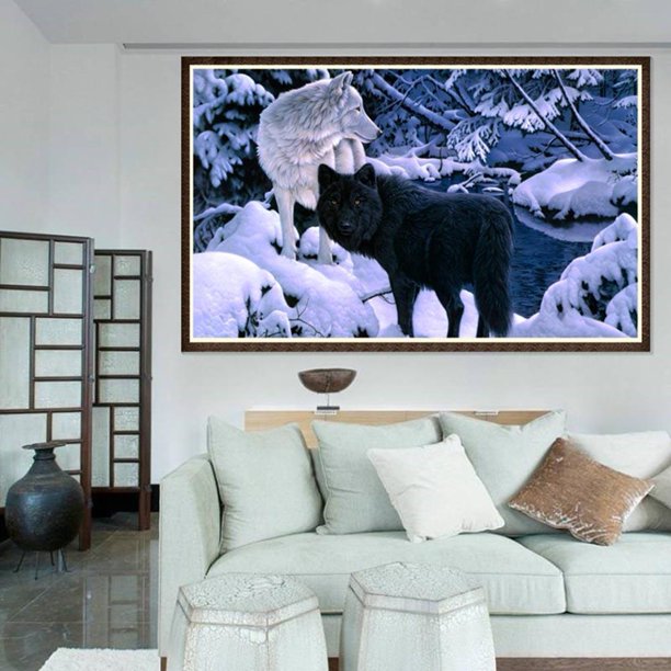 Cuadros Decorativos 5D bricolaje lobos de invierno taladro completo diamante pintura bordado punto de cruz Tmvgtek embutido en tela