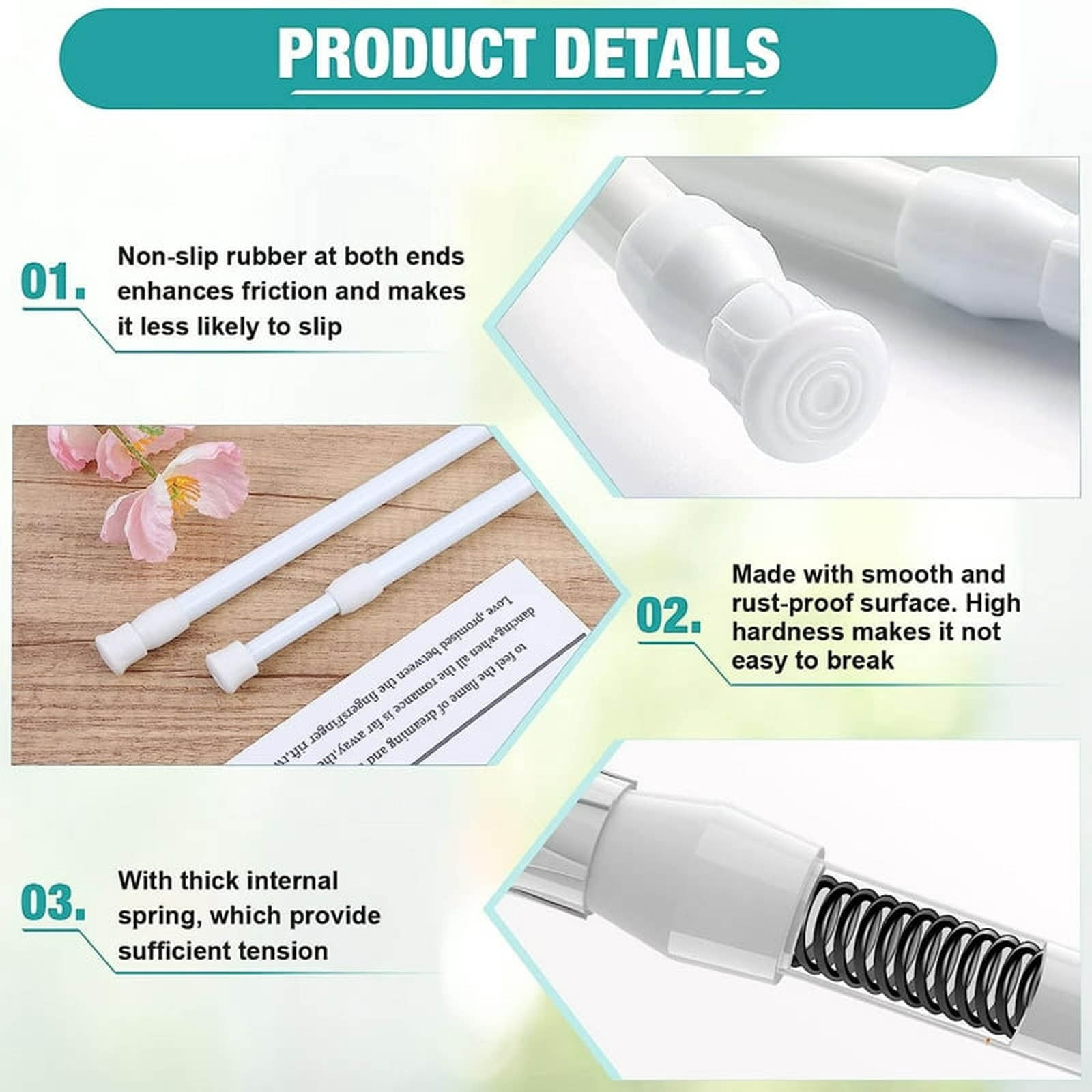 2 Pack Spring Tension Curtain Rod Adjustable Sliding Window Bars 15.7-28 Inches White Small Short Expandable Spring Curtain Tension Rods for Window,Bathroom,Cupboard,Kitchen