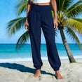 thumbnail image 2 of FRSASU Women Cotton Linen Baggy Palazzo Pants Elastic Waist Beach Yoga Lounge Ankle Pants with Pockets Navy, 2 of 6