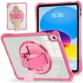 thumbnail image 5 of ELEHOLD Rugged Case For iPad Mini 7th 6th Generation, Full Protection Transparent 360° Rotating Stand Cover, with Silicone Wrist Strap, Shoulder Strap, Rose, 5 of 8