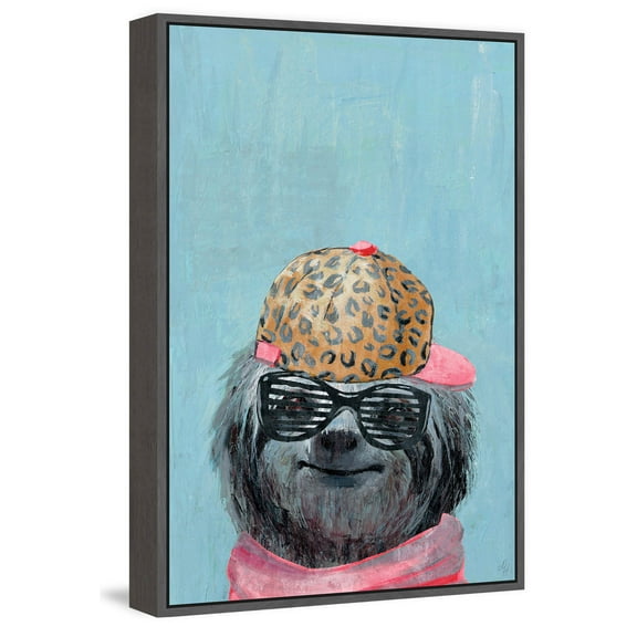 Hipster Sloth Floater Framed Painting Print on Canvas