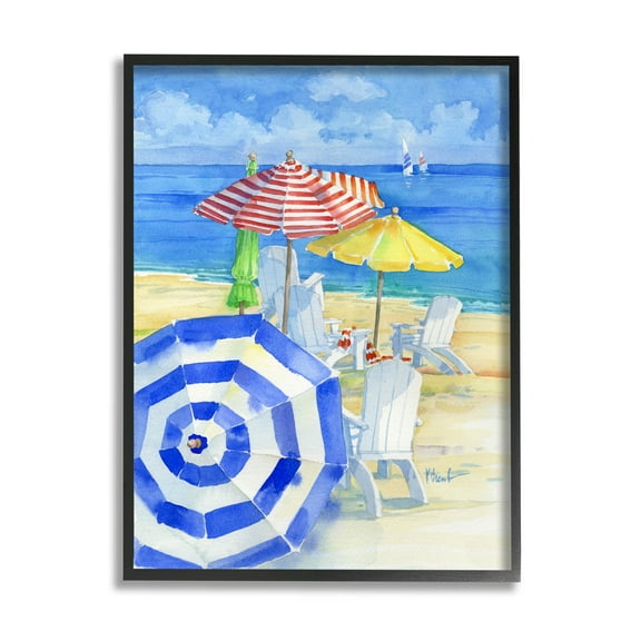 Stupell Industries Summer Beach Coast Ocean Waves Painting Black Framed Art Print Wall Art, Design by Paul Brent