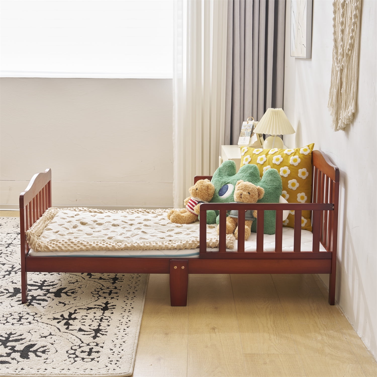 Ktaxon Baby Toddler Bed Solid Wood Bedroom Furniture with Safety Rails Espresso