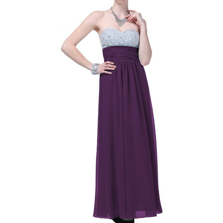 Faship Womens Crystal Beading Full Length Evening Gown Formal Dress Purple -