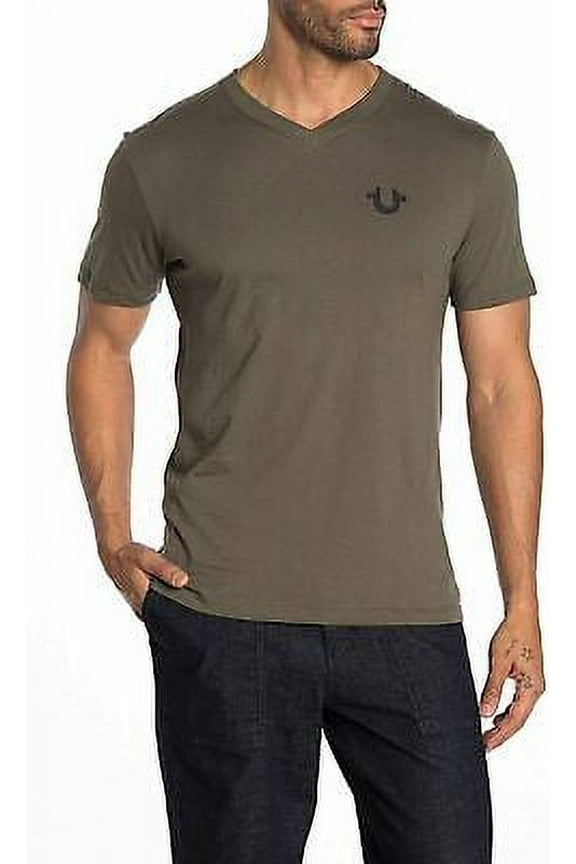 New  True Religion Men's Horseshoe Logo V-Neck Tee T-Shirt, Militant Green, M 3839-9