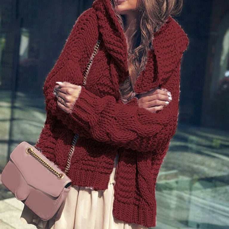 LBECLEY Extra Long Winter Coats Women's Autumn and Winter Heavy Needle  Sweater Women's Thickened Fashion Loose Cardigan Coat Big Comfy Sweater Red  Xl