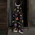 thumbnail image 2 of JULMCOMO Halloween Jumpsuits for Women Cotton Linen Pumpkin Cat Ghost Printed Spaghetti Strap Holiday Outfits Plus Size Loose Cute Print Jumpsuits Green 3XL, 2 of 5