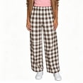 thumbnail image 4 of VEKDONE Womens Plaid Wide Leg Palazzo Pants Casual Baggy Barrel Pants Trendy Elastic High Waist Comfy Straight Trousers with Pockets Khaki M, 4 of 6