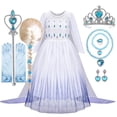 thumbnail image 3 of Disfraces de Halloween de Disney Frozen para niñas, princesa Elsa, Reina de la nieve, vestidos largos elegantes, ropa de fiesta de carnaval, Vestido, 3 of 5