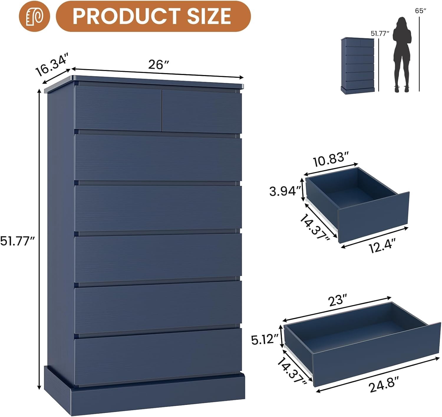 blue dresser walmart HIUU Tall Chest of Drawers for Bedroom,Blue 6 Drawer Dresser,Retro Dressers  & chests of drawers with Shell Handles