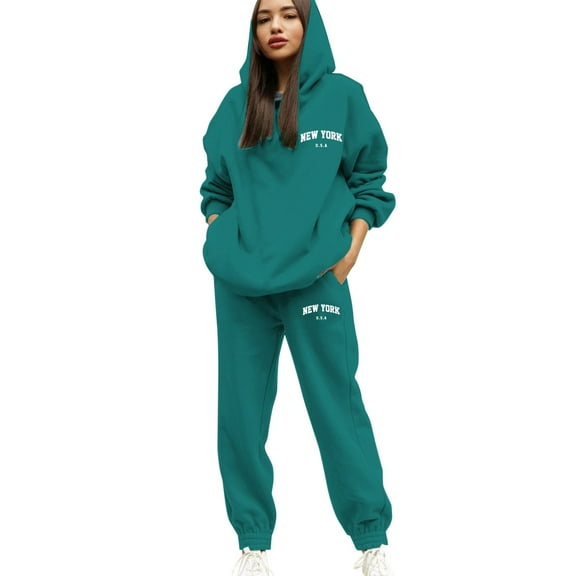 Women's Hooded Sweatshirt Set Casual Pullover With Drawstring And Graphic Print Letters Stylish Sportswear Outfit