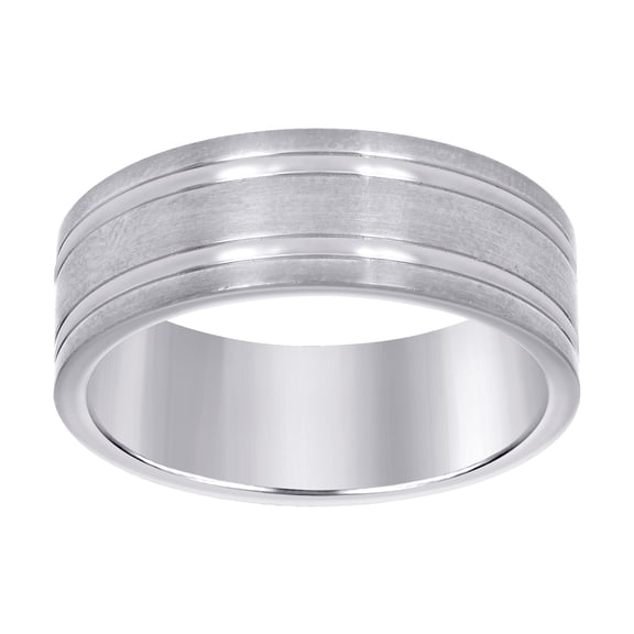 Stainless Steel Mens Double Grooved Brushed Comfort-fit Fashion Band Ring Size 9 Wedding Band for Men
