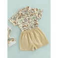 thumbnail image 3 of Genuiskids Toddler Baby Girl Boy Dinosaur Short Sleeve Button Down Shirt Casual Shorts Set Summer Outfits 2Pcs Clothes Set, 3 of 9