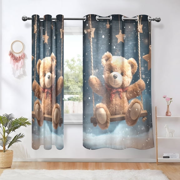 Teddy Bear Stars Starry Sky Blackout Curtains Thermal Insulation 63 inch Grommet for Bedroom Living Room Bathroom Kitchen Windows 2 Pack