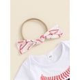 thumbnail image 6 of Nygoyerh Baby Girls Summer Baseball/ Football Print Outfit Short Sleeve Letter Print Romper + Tasseled Shorts + Headband 3M 6M 12M 18M Newborn Infant Cute Short Pants Sets, 6 of 9