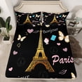 thumbnail image 2 of Feelyou Gold Eiffel Tower Queen Sheet Sets, Fashion Butterfly Flat Sheet, Romantic Love Heart Queen Fitted Sheet, Lightweight Room Decor, 4 Pieces, 2 of 7