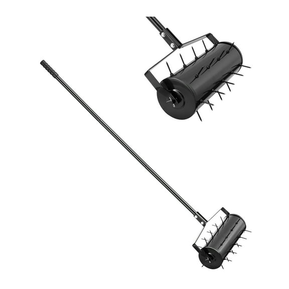 VEVOR Rolling Lawn Aerator, 18-inch Heavy-Duty Manual Rolling Aerator Lawn with Detachable Handle and 27 Iron Spikes, Rolling Lawn Aeration Tool for Garden Patio Yard Compacted Soils and Lawns, Black