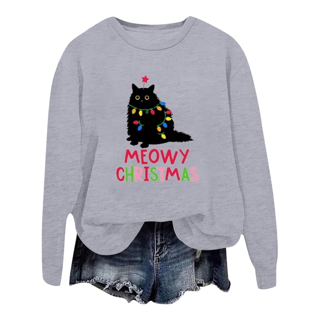 WEAIXIMIUNG Robe Sweat-Shirt Surdimensionnée Grande Taille Mode Hiver pour Femmes Imprimé Festif de Noël Col Rond