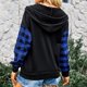 thumbnail image 4 of Sudadera con capucha Rejilla Manga larga Cuello en V Cordón Botón Bolsillo Casual Tops de moda para mujer Negro M, 4 of 6