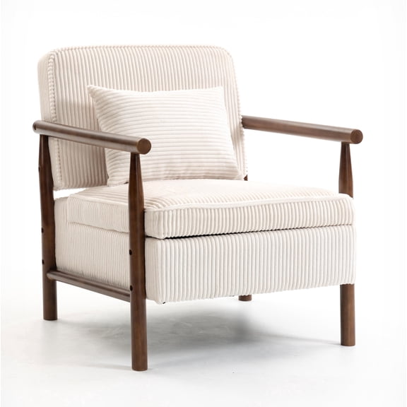 Ardescere Mid Century Modern Storage Accent Chair, Wood Frame Upholstered Armchair with Detachable Waist Cushion for Bedroom Sunroom